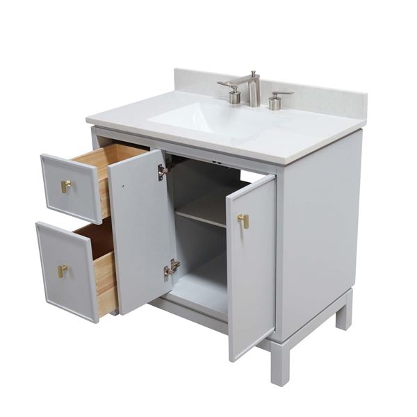 37 in. Single Sink Vanity in French Gray with Engineered Quartz Top