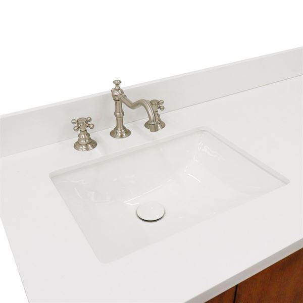 61" Double Sink Vanity in Walnut Finish With White Quartz and Rectangle Sink