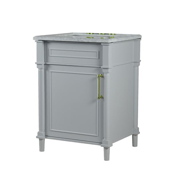 Napa 24 in. Single Vanity in Light Gray with White Carrara Marble Top with Gold Hardware