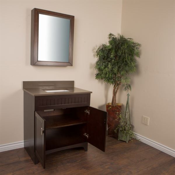 32 in Single sink vanity in sable walnut with quartz top in Taupe