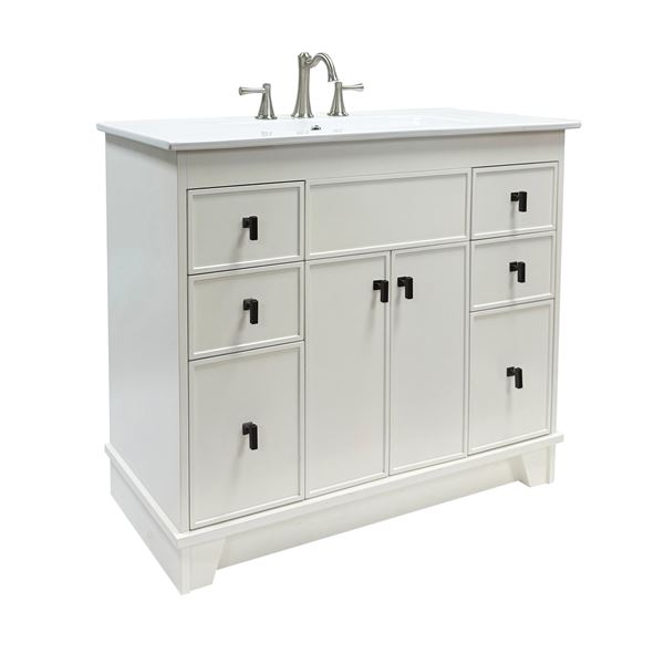 40 in. Single Sink Vanity- Light Gray Finish with White Ceramic Sink Top