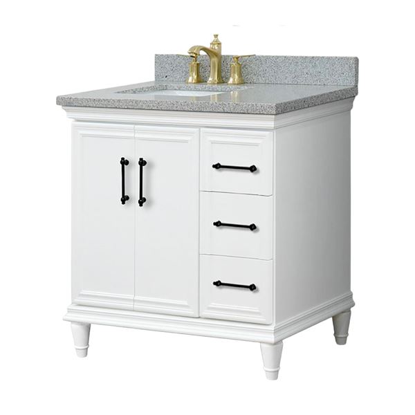 37" Single Vanity in White Finish with Gray Granite and Rectangle Sink- Left Door/Left Sink