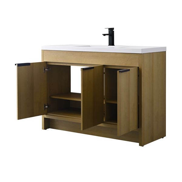 48 in. Single Vanity in Natural Oak finish with Solid Surface Resin White Sink
