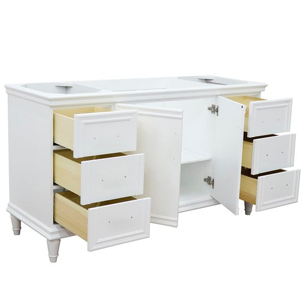 61" Single Vanity in White Finish with White Engineered Stone Top, Round Sink