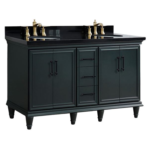 61" Double Sink Vanity in Dark Gray Finish and Black Galaxy Granite and Oval Sink