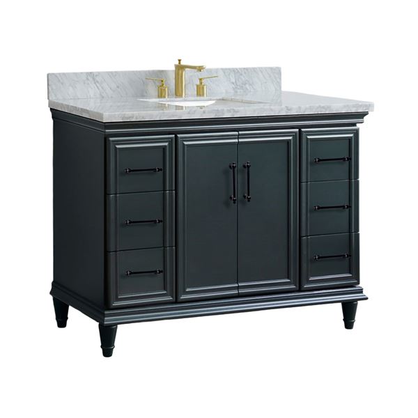 49" Single Sink Vanity in Dark Gray Finish with White Carrara Marble and Rectangle Sink