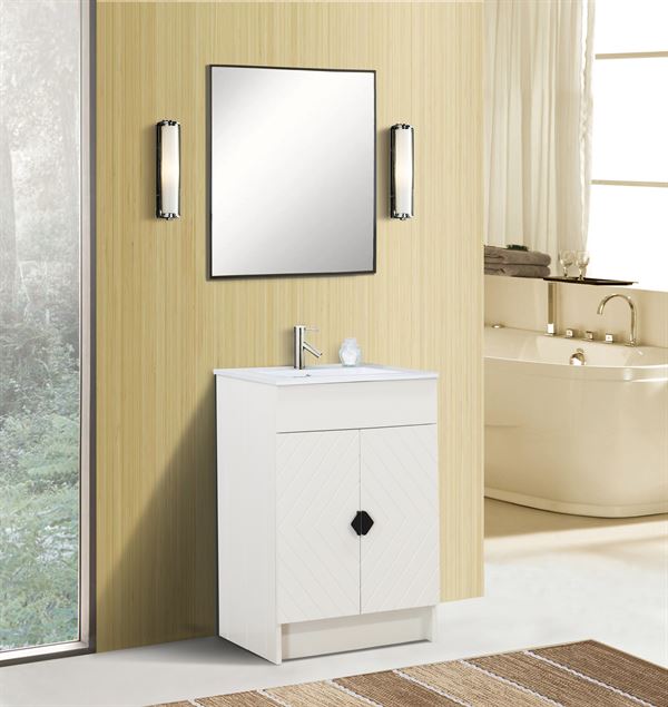 24 in. Single Sink Foldable Vanity Cabinet in White with White Ceramic Top