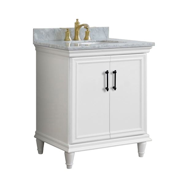 31" Single Vanity in White Finish with White Carrara and Rectangle Sink