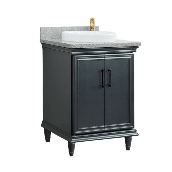 25" Single Vanity in Dark Gray Finish with Gray Granite and Round Sink
