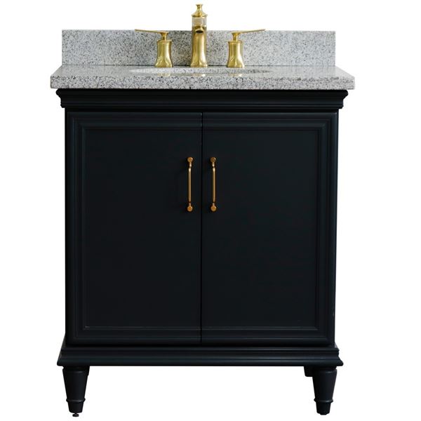 31" Single vanity in Dark Gray finish with Gray granite and oval sink