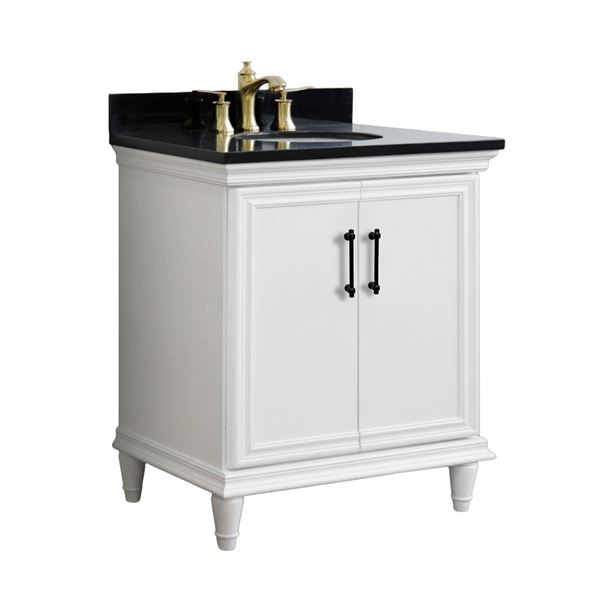 31" Single Vanity in White Finish with Black Galaxy and Oval Sink