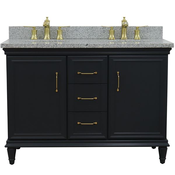 49" Double vanity in Dark Gray finish with Gray granite and oval sink