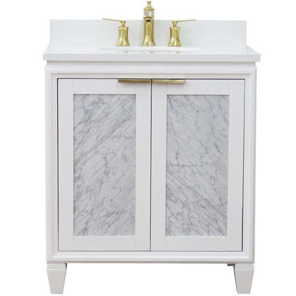 31" Single Sink Vanity in White Finish With White Quartz With Oval Sink