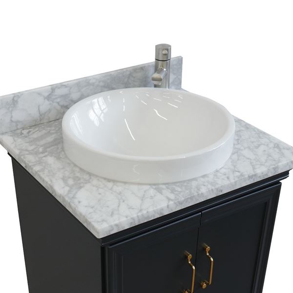 25" Single vanity in Dark Gray finish with White Carrara and round sink