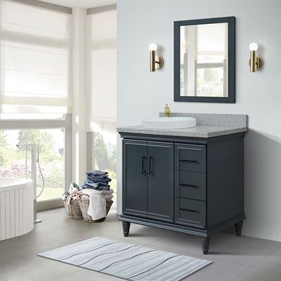 37" Single Vanity in Dark Gray Finish with Gray Granite and Round Sink- Left Door/Left Sink