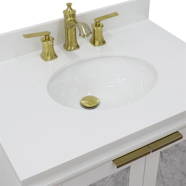 31" Single Sink Vanity in White Finish With White Quartz With Oval Sink