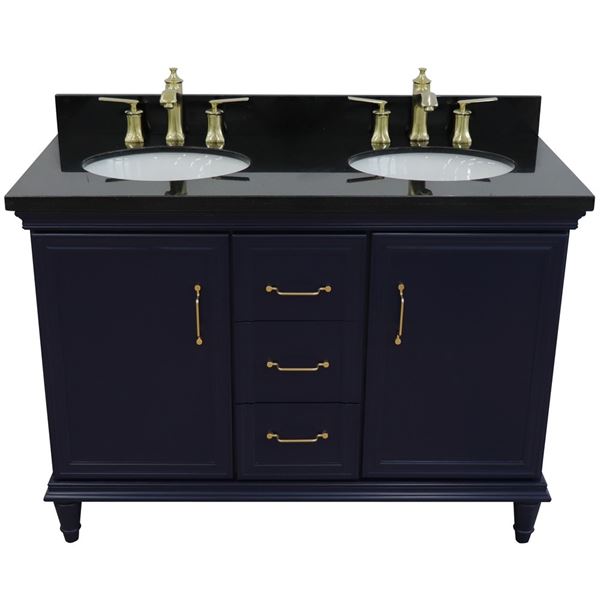 49" Double vanity in Blue finish with Black galaxy and oval sink