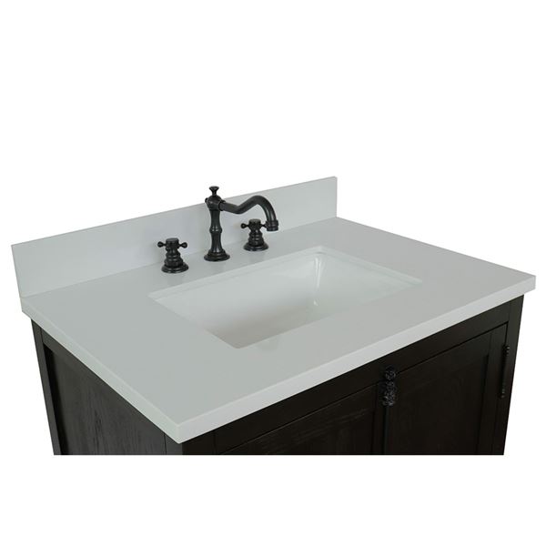 31" Single Vanity in Brown Ash Finish With White Quartz Top and Rectangle Sink