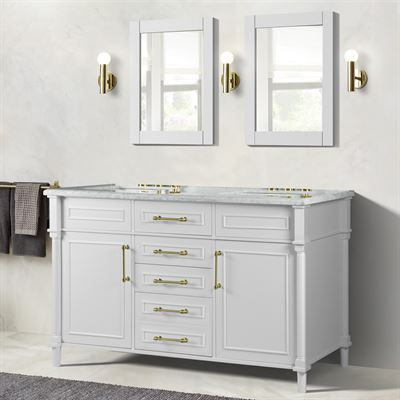 Napa 60" DOUBLE VANITY IN WHITE WITH WHITE CARRRA MARBLE TOP
