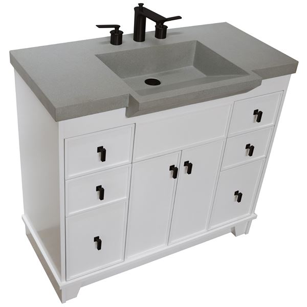 39 in Single Sink Vanity White Finish in Gray Concrete Top