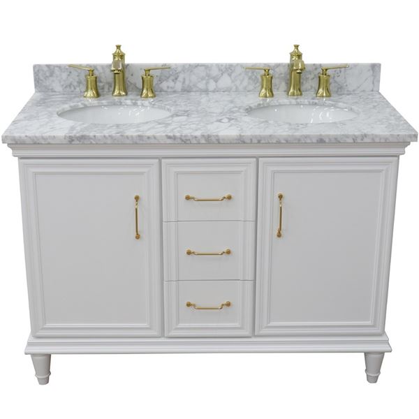 49" Double vanity in White finish with White Carrara and oval sink