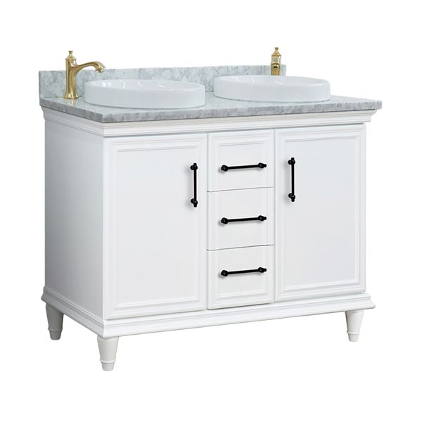 49" Double Vanity in White Finish with White Carrara and Round Sinks