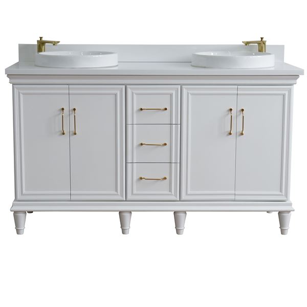 Forli 61 in. Double Sink Vanity in White Finish with White Engineered Stone Top, Round Sinks