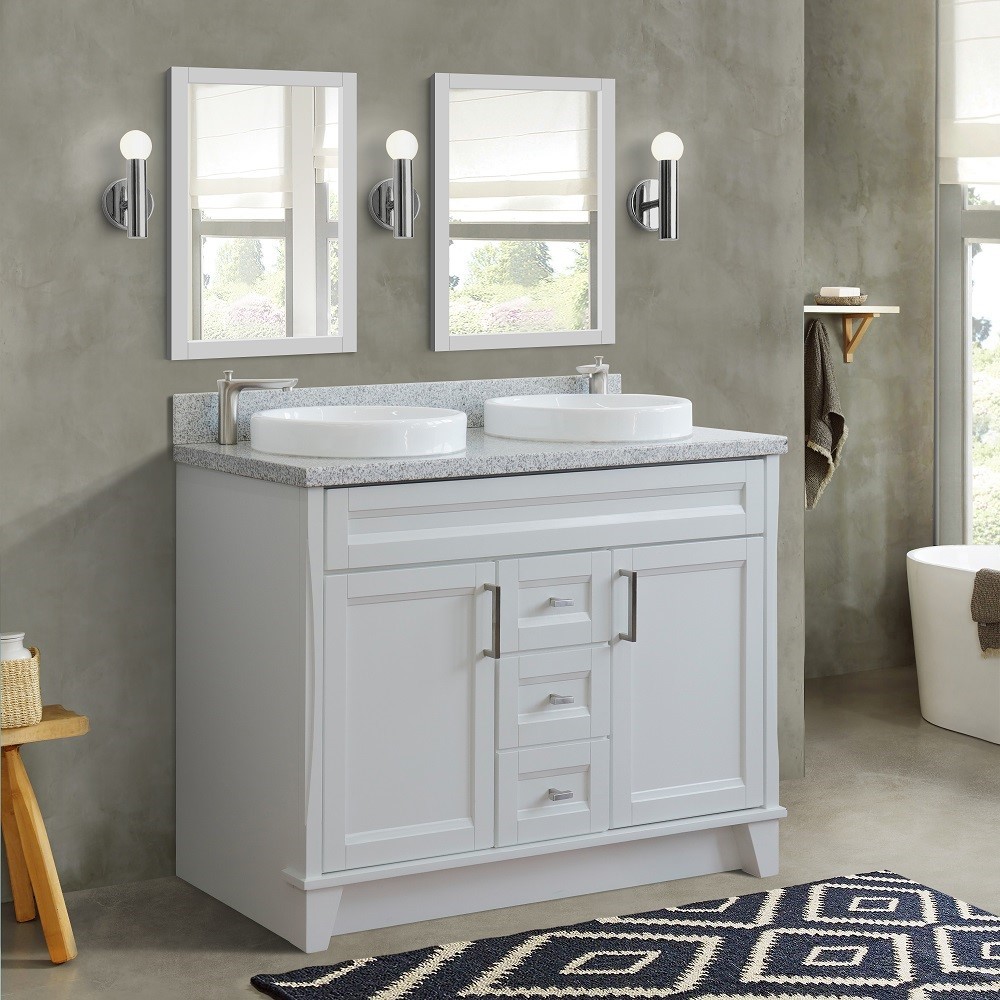 Bellaterra Homecom Bathroom Vanities Vanities 48 Double Sink Vanity In White Finish With Gray Granite And Round Sink
