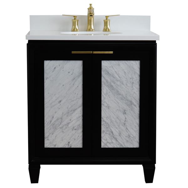 31" Single Sink Vanity in Black Finish With White Quartz With Oval Sink