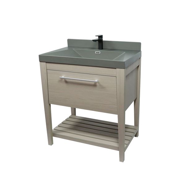 31.5" Single Sink Vanity In Light Gray with Gray Composite Granite Top