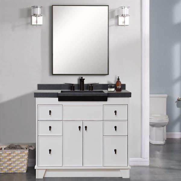 39 in Single Sink Vanity White Finish in Black Concrete Top