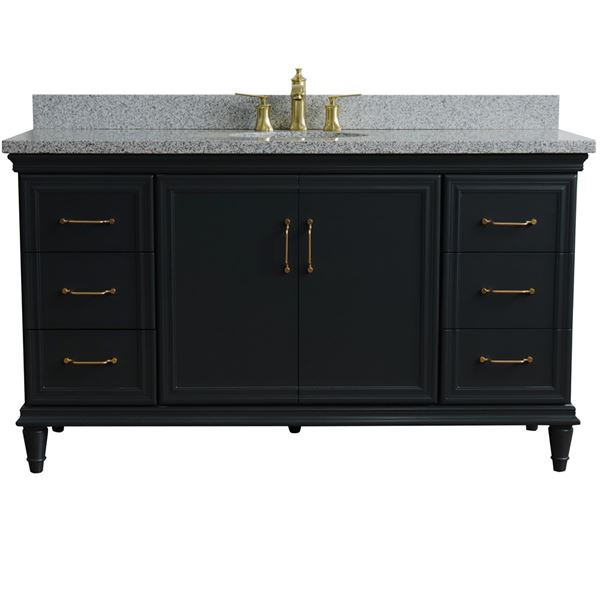61" Single sink vanity in Dark Gray finish and Gray granite and oval sink