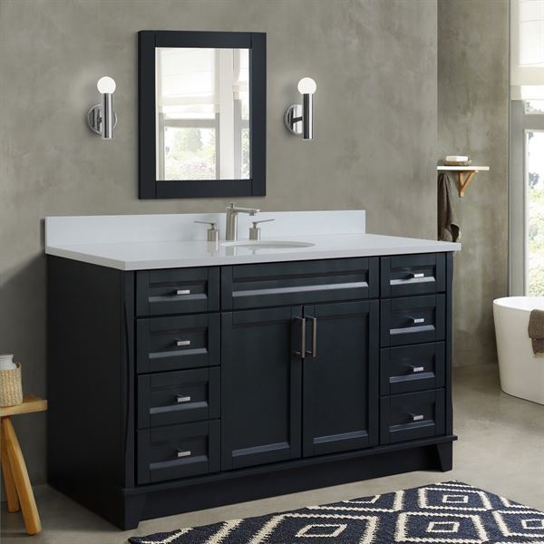 61″ Single Sink Vanity in Dark Gray Finish and White Quartz and Oval Sink
