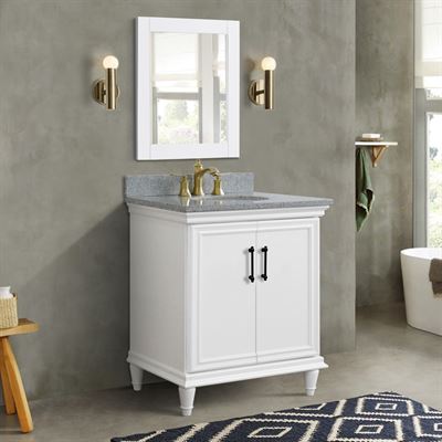 31" Single Vanity in White Finish with Gray Granite and Oval Sink