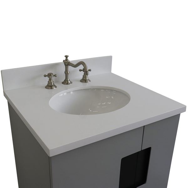 25" Single Sink Vanity in Light Gray Finish With White Quartz and Oval Sink