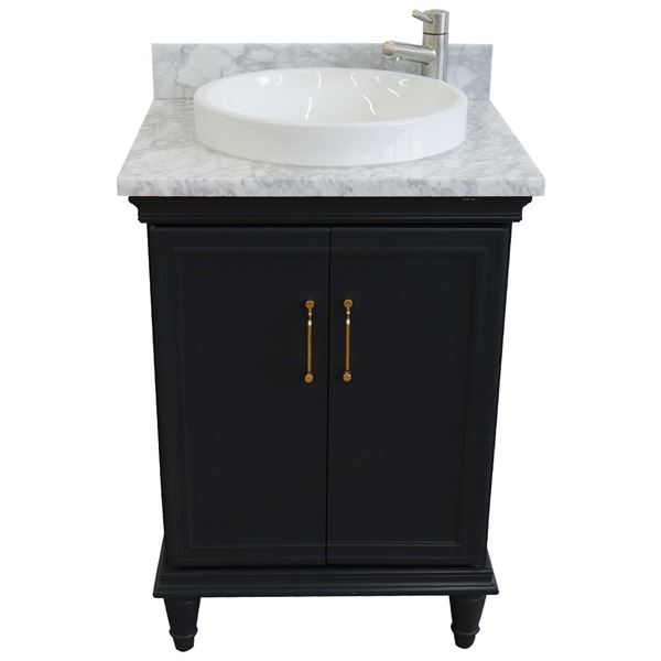 25" Single vanity in Dark Gray finish with White Carrara and round sink