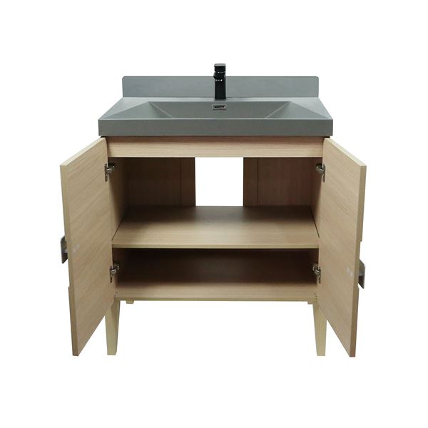 31.5" Single Sink Vanity In Neutral Finish with Gray Composite Granite Top