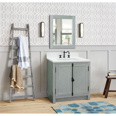 31" Single Vanity in Gray Ash Finish With White Quartz Top and Rectangle Sink