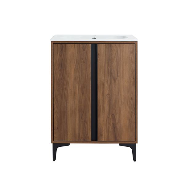 24 in. Single Vanity in Brown Walnut finish with Solid Surface Resin White Sink