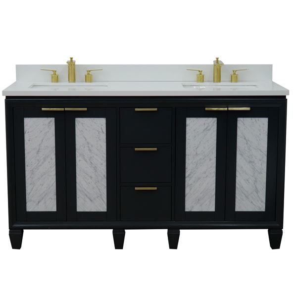 61" Double Sink Vanity in Dark Gray Finish With White Quartz and Rectangle Sink