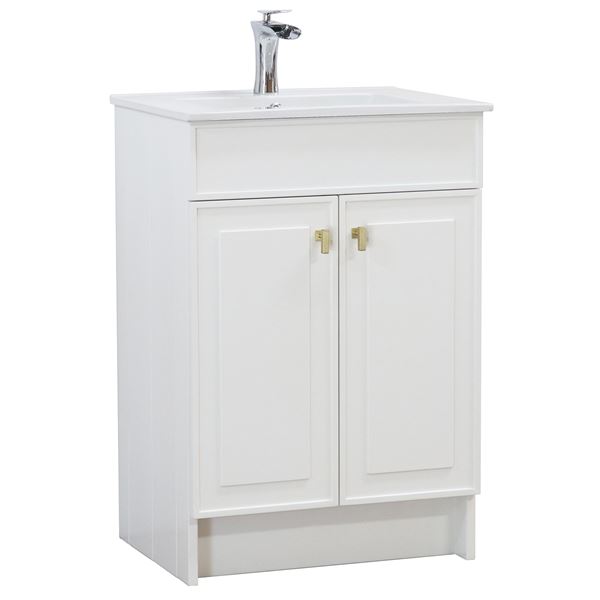 24 in. Single Sink Foldable Vanity Cabinet in White with White Ceramic Top
