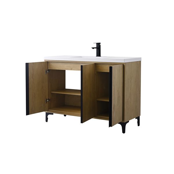 48 in. Single Vanity in Natural Oak finish with Solid Surface Resin White Sink