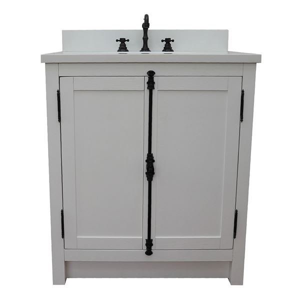 31" Single Vanity in Glacier Ash Finish With White Quartz Top and Oval Sink