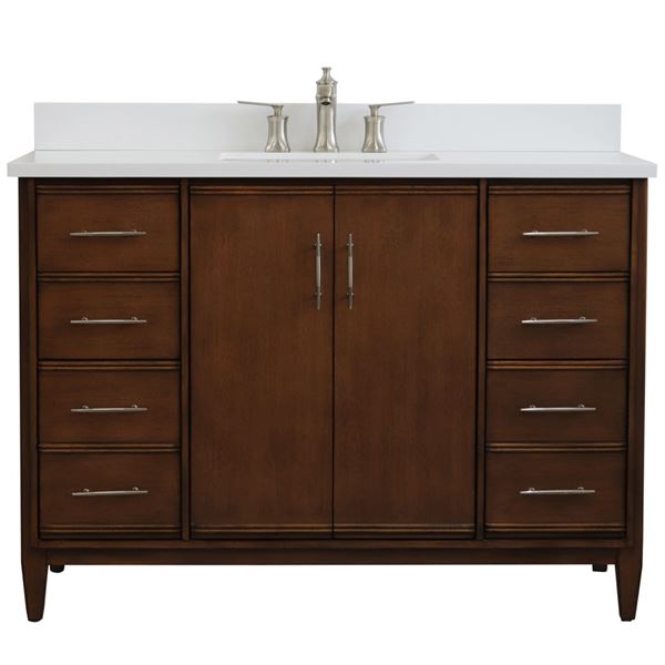 49" Single Sink Vanity in Walnut Finish With White Quartz and Rectangle Sink