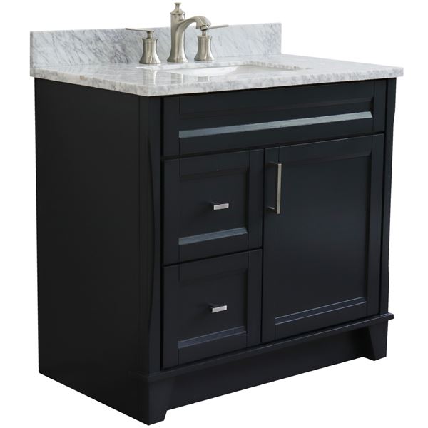 37 in. Single Vanity in Dark Gray Finish with White Carrara and Rectangle Sink- Right Door/Center Sink