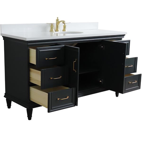61" Single sink vanity in Dark Gray finish and White quartz and oval sink