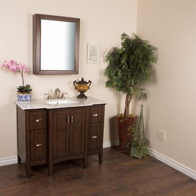 45 in Single sink vanity in sable walnut with marble top in white