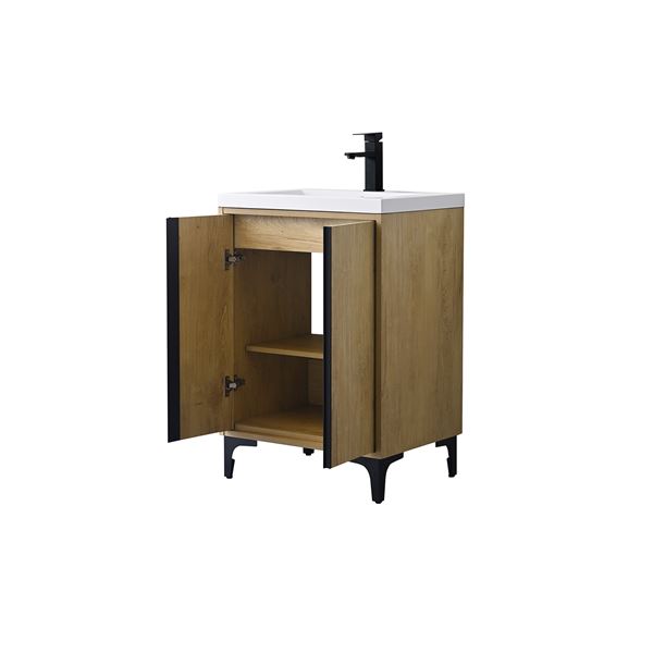 24 in. Single Vanity in Natural Oak finish with Solid Surface Resin White Sink