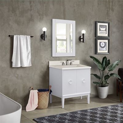 31 in. Single Vanity in White Finish with White Concrete Top and  Rectangle Sink, Stora Collection