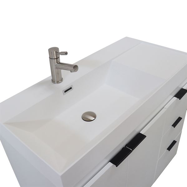 39 in. Single Sink Vanity in White with White Composite Granite Top